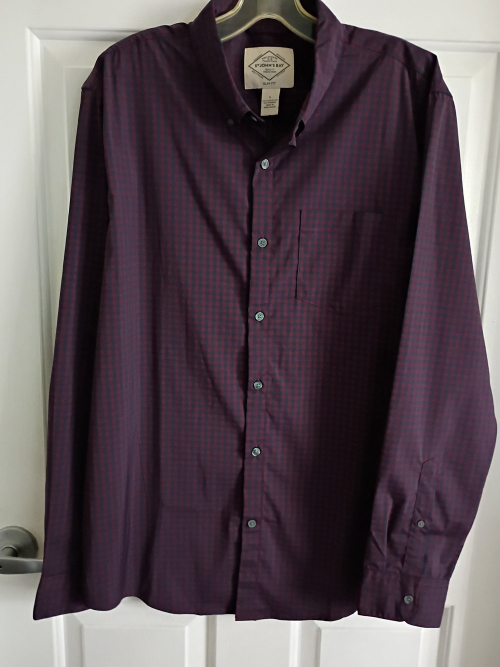 SJB Men's Burgundy Check Button-Down Shirt. New
